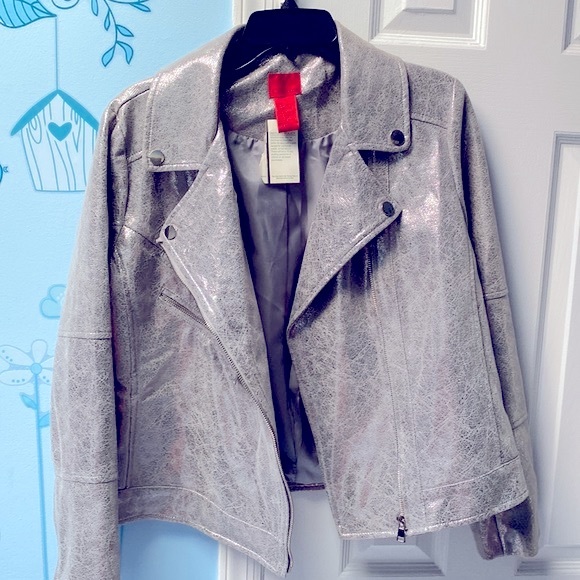 V Cristina Jackets & Coats Nwt V Cristina Silver Faux Leather